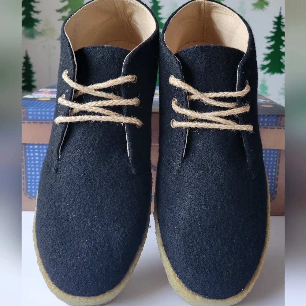 New 40 F-troupe Black Wool Chukka Style Shoes.